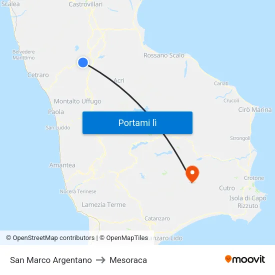 San Marco Argentano to Mesoraca map