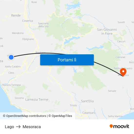 Lago to Mesoraca map