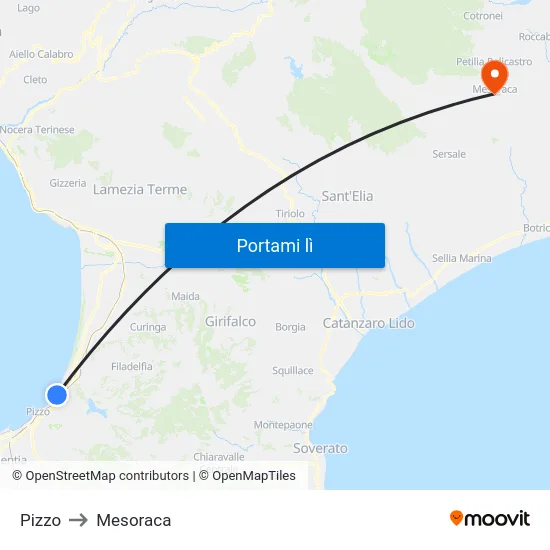 Pizzo to Mesoraca map