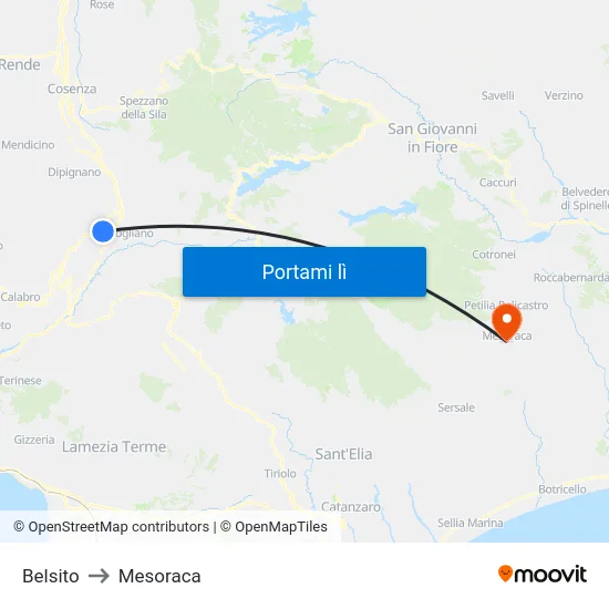 Belsito to Mesoraca map