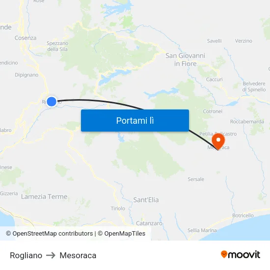 Rogliano to Mesoraca map