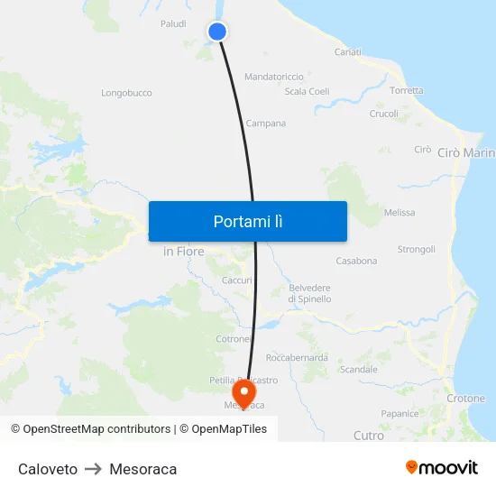 Caloveto to Mesoraca map