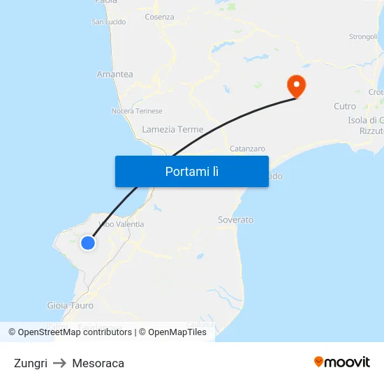 Zungri to Mesoraca map