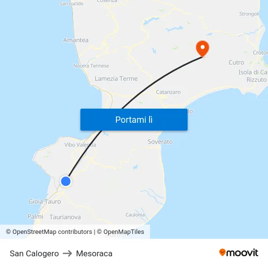 San Calogero to Mesoraca map
