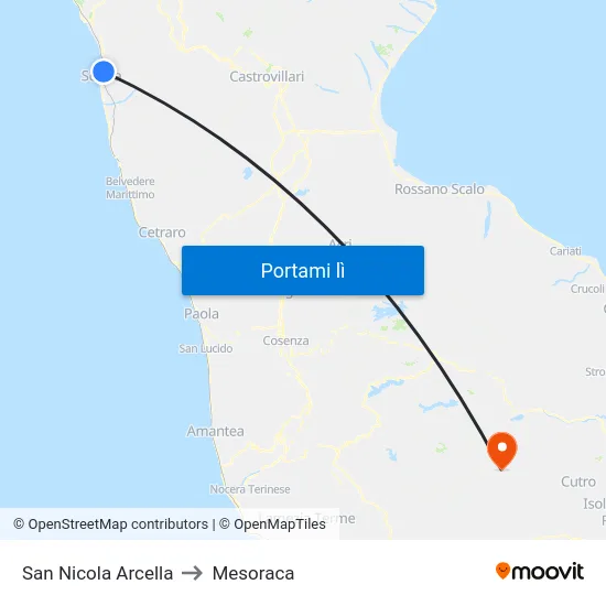 San Nicola Arcella to Mesoraca map