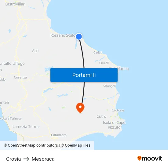 Crosia to Mesoraca map