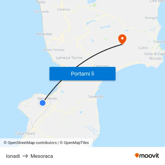 Ionadi to Mesoraca map