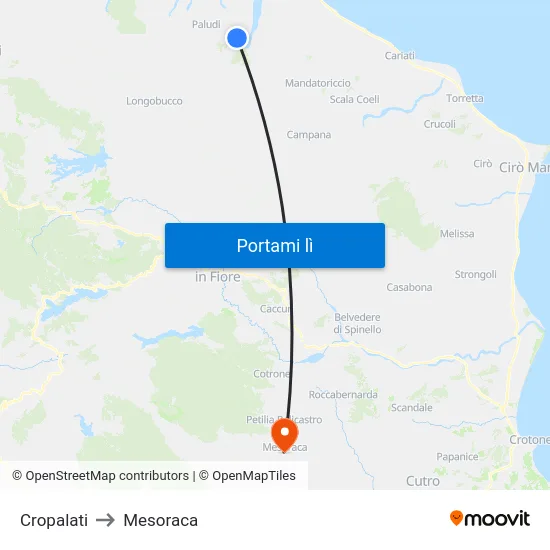 Cropalati to Mesoraca map