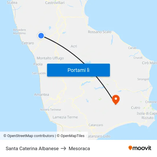 Santa Caterina Albanese to Mesoraca map