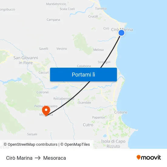 Cirò Marina to Mesoraca map