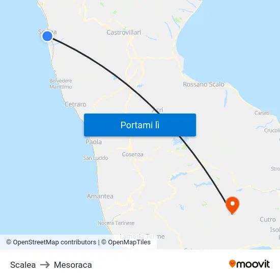 Scalea to Mesoraca map