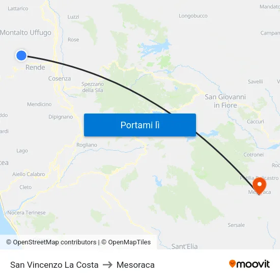 San Vincenzo La Costa to Mesoraca map