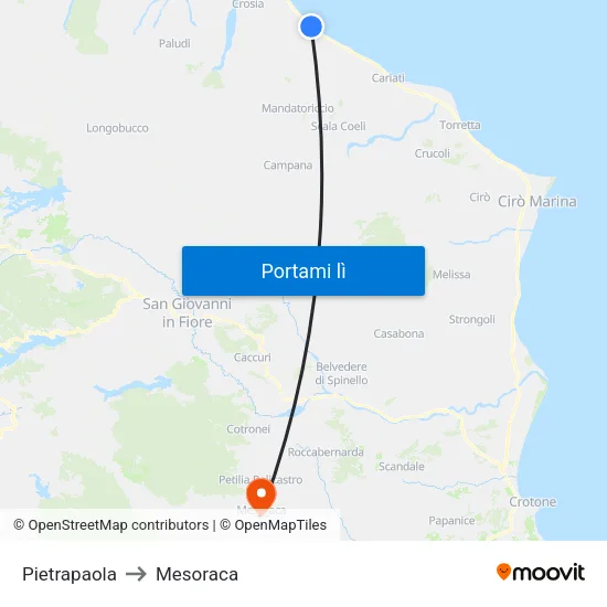 Pietrapaola to Mesoraca map