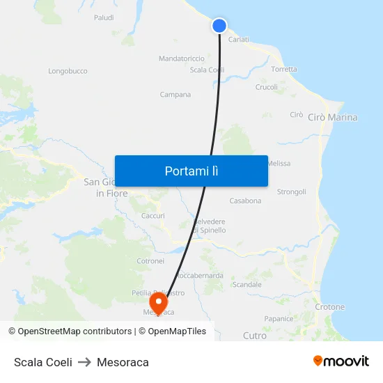Scala Coeli to Mesoraca map