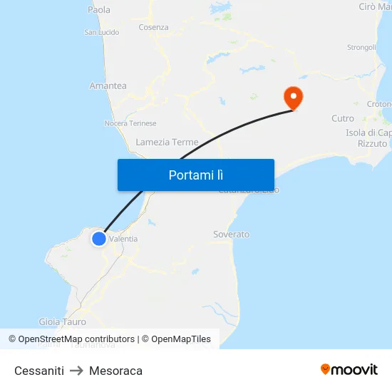 Cessaniti to Mesoraca map