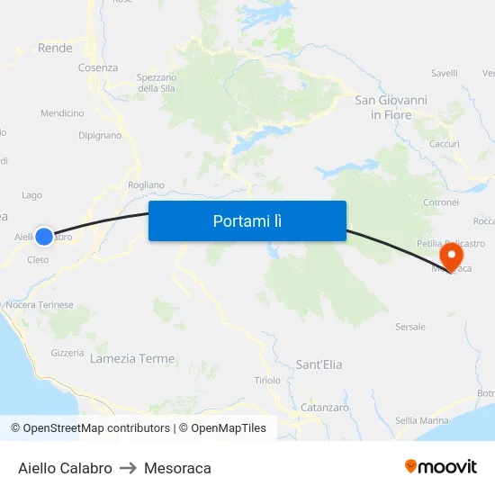 Aiello Calabro to Mesoraca map