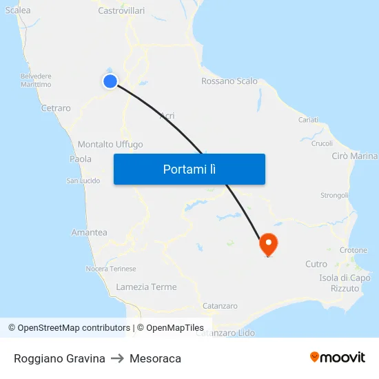 Roggiano Gravina to Mesoraca map