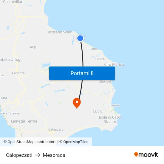 Calopezzati to Mesoraca map