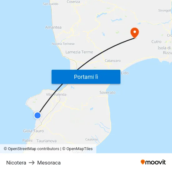 Nicotera to Mesoraca map