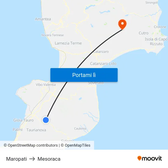 Maropati to Mesoraca map