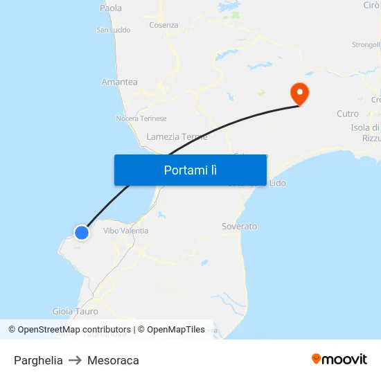 Parghelia to Mesoraca map