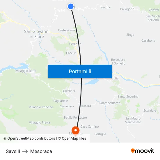 Savelli to Mesoraca map