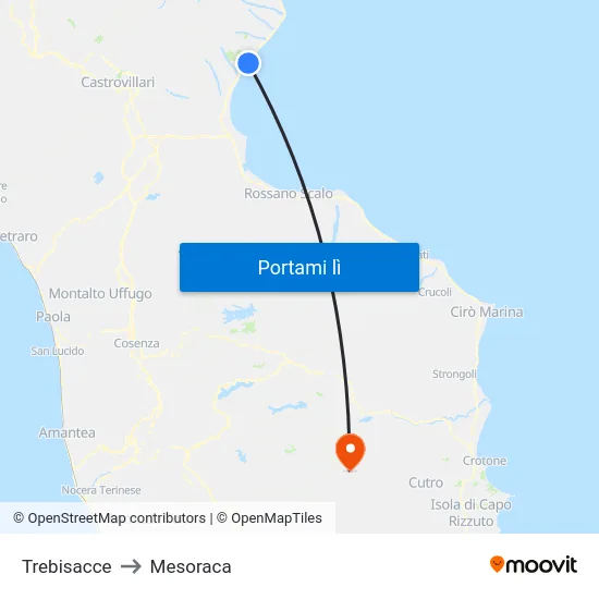 Trebisacce to Mesoraca map