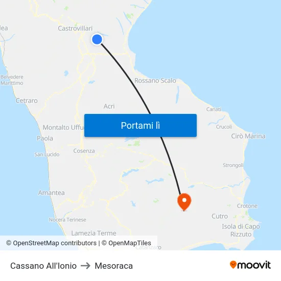 Cassano All'Ionio to Mesoraca map