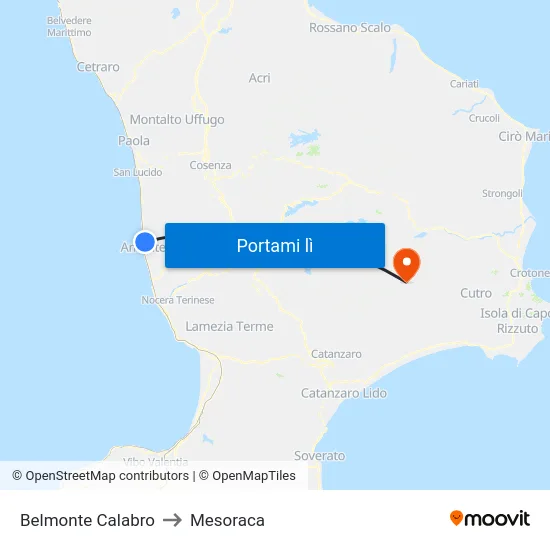 Belmonte Calabro to Mesoraca map