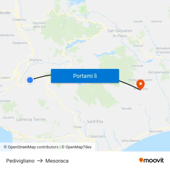 Pedivigliano to Mesoraca map