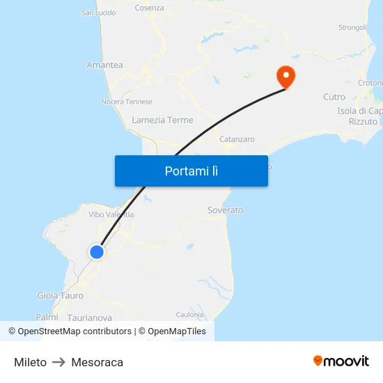 Mileto to Mesoraca map