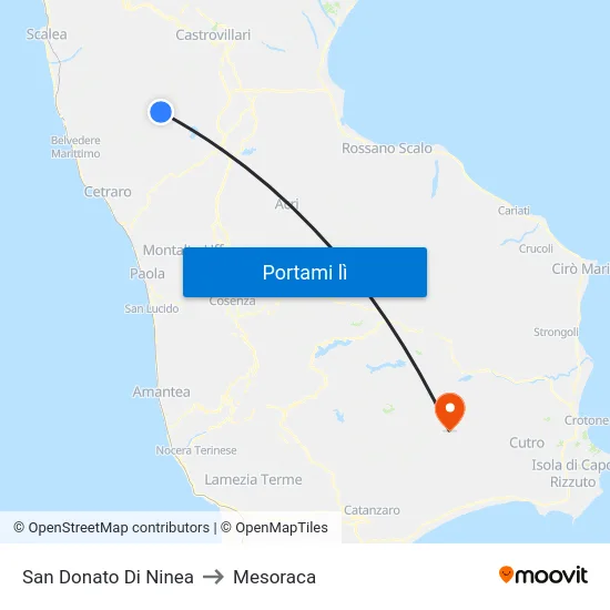 San Donato Di Ninea to Mesoraca map