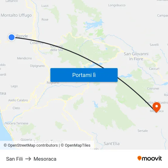 San Fili to Mesoraca map