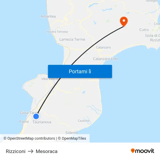 Rizziconi to Mesoraca map