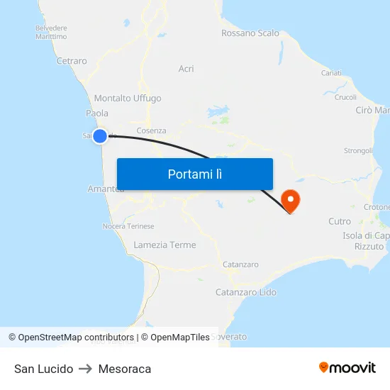 San Lucido to Mesoraca map