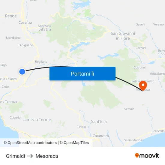 Grimaldi to Mesoraca map