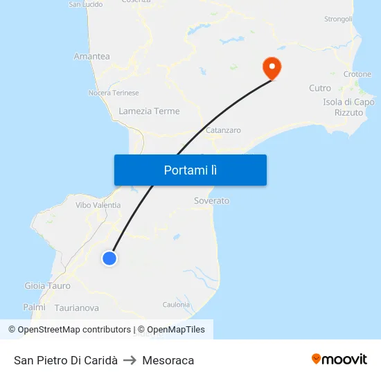 San Pietro Di Caridà to Mesoraca map