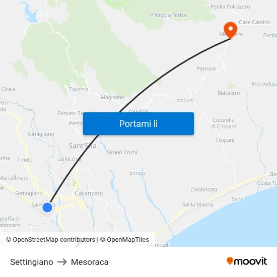 Settingiano to Mesoraca map