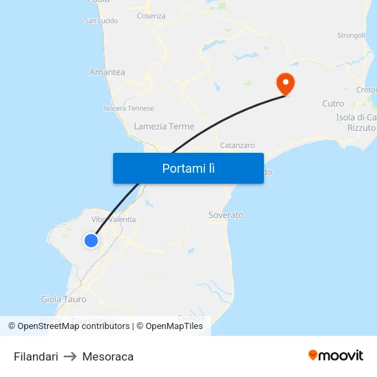 Filandari to Mesoraca map