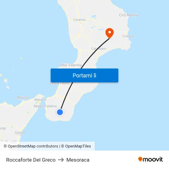 Roccaforte Del Greco to Mesoraca map