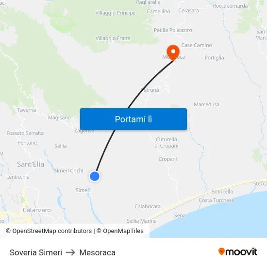 Soveria Simeri to Mesoraca map