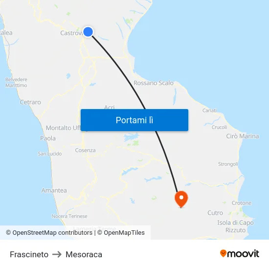 Frascineto to Mesoraca map