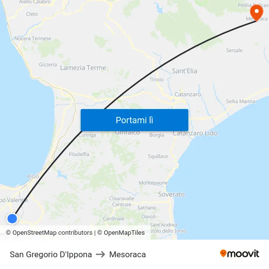 San Gregorio D'Ippona to Mesoraca map