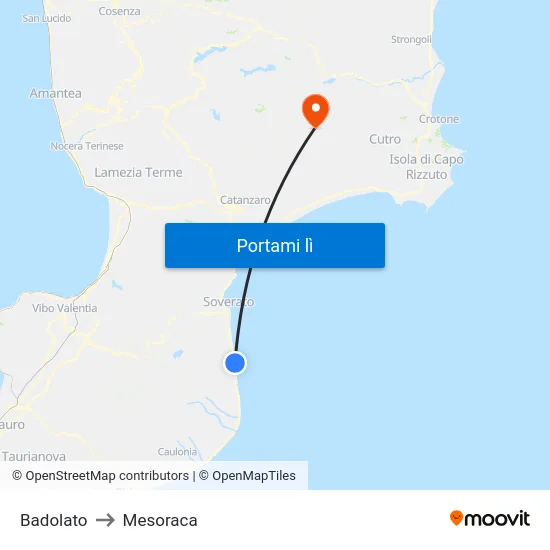 Badolato to Mesoraca map