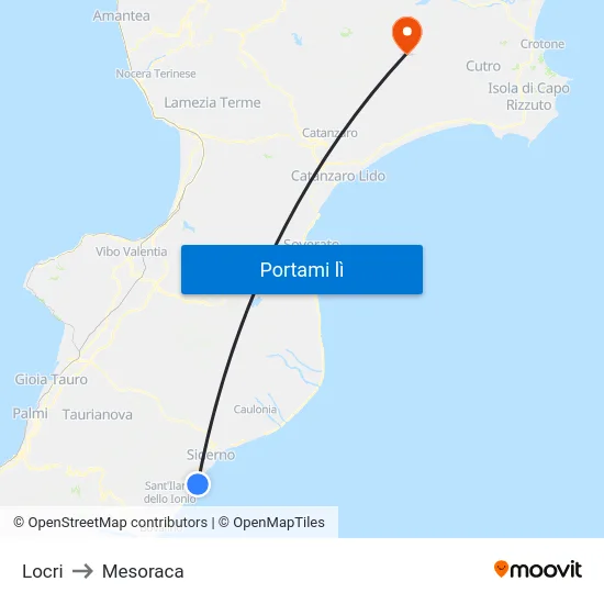 Locri to Mesoraca map