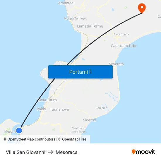 Villa San Giovanni to Mesoraca map