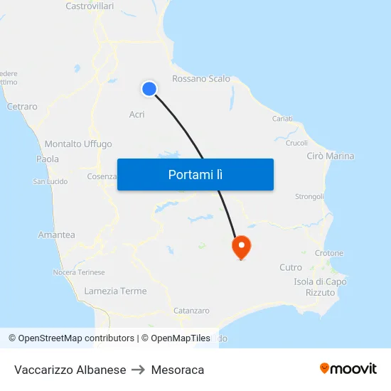 Vaccarizzo Albanese to Mesoraca map