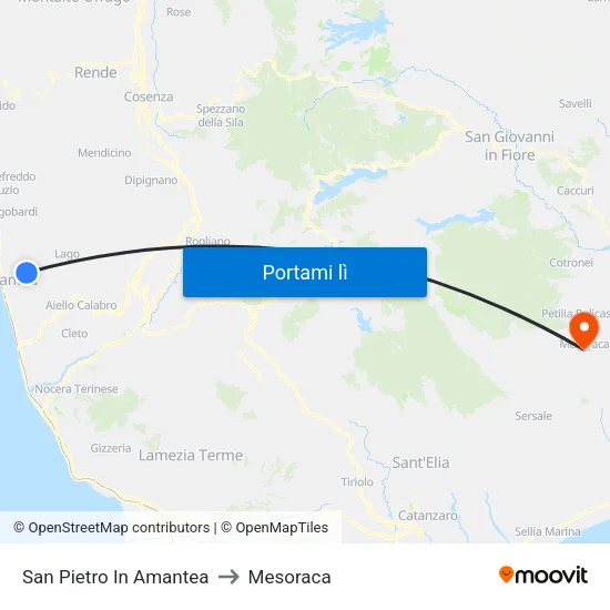 San Pietro In Amantea to Mesoraca map