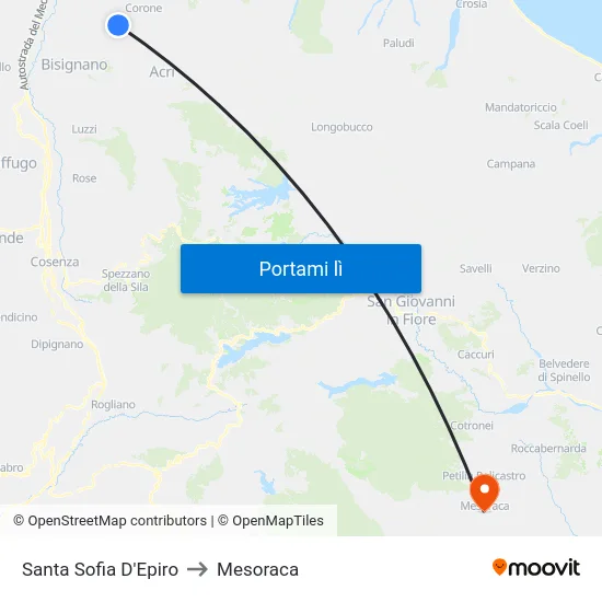 Santa Sofia D'Epiro to Mesoraca map