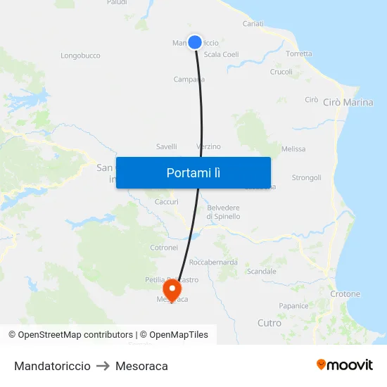 Mandatoriccio to Mesoraca map